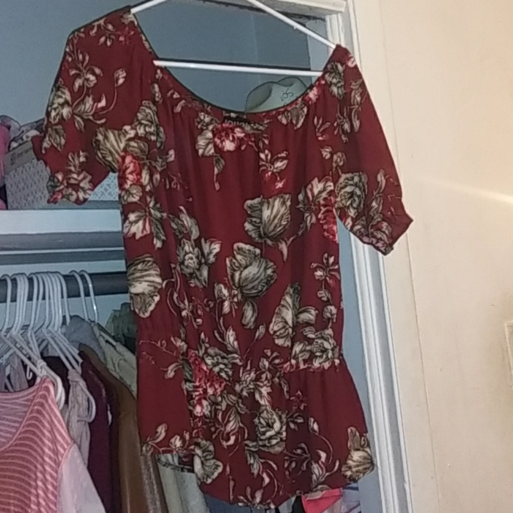 Maroon Floral Print, Off the shoulder Blouse